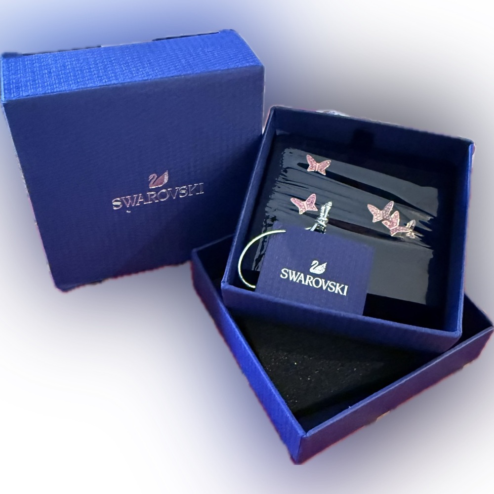 SWAROVSKI Lilia Pink Butterfly Stud Earrings Set of 3 NIB Pink & Rose Gold - Picture 6 of 6